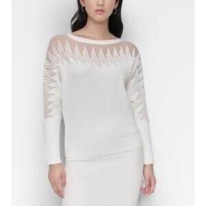 DKNY Women's Boat Neckline Ribbed Knit Top Ivory Size L